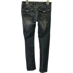 U 51 Jeans Button Flap Rhinestone Embroidered Pocket Skinny Blue Jeans Juniors 7